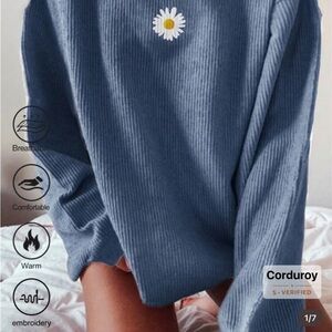 SHEIN Blue Corduroy Ribbed Long Sleeve Sweater